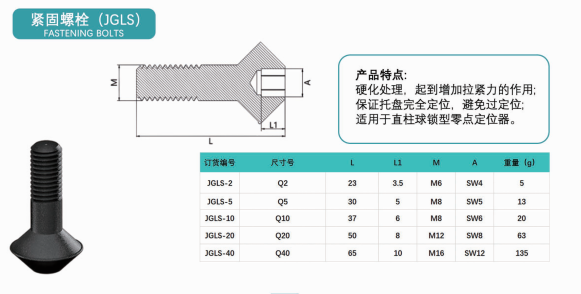 球锁型零点附件紧固螺栓JGLS-2、JGLS-5、JGLS-10、JGLS-20、JGLS-40