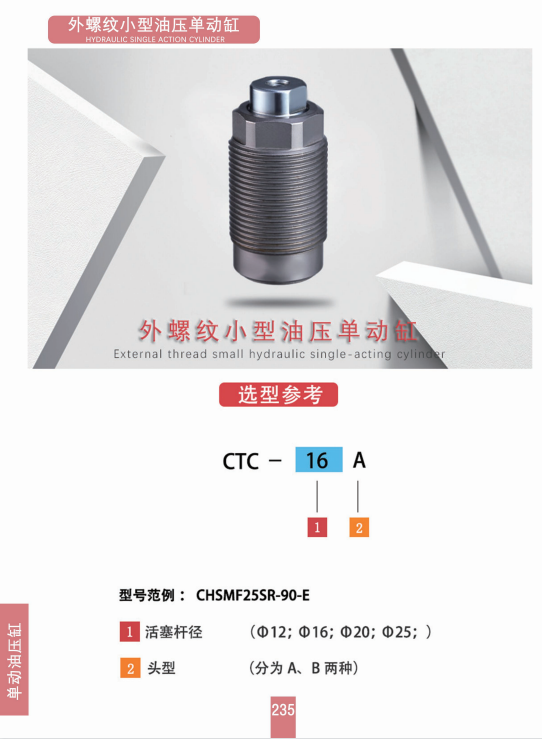 外螺纹小型油压单动缸(CTC-12A、16A、20A、25A)(CTC-12B、16B、20B、25B)