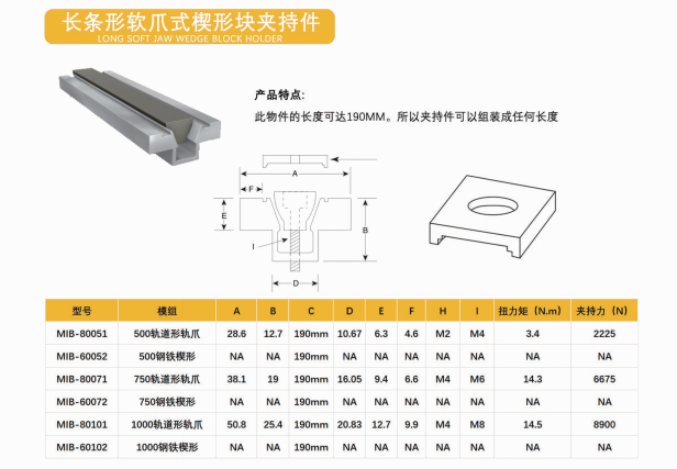 长条形软爪式楔形块夹持件