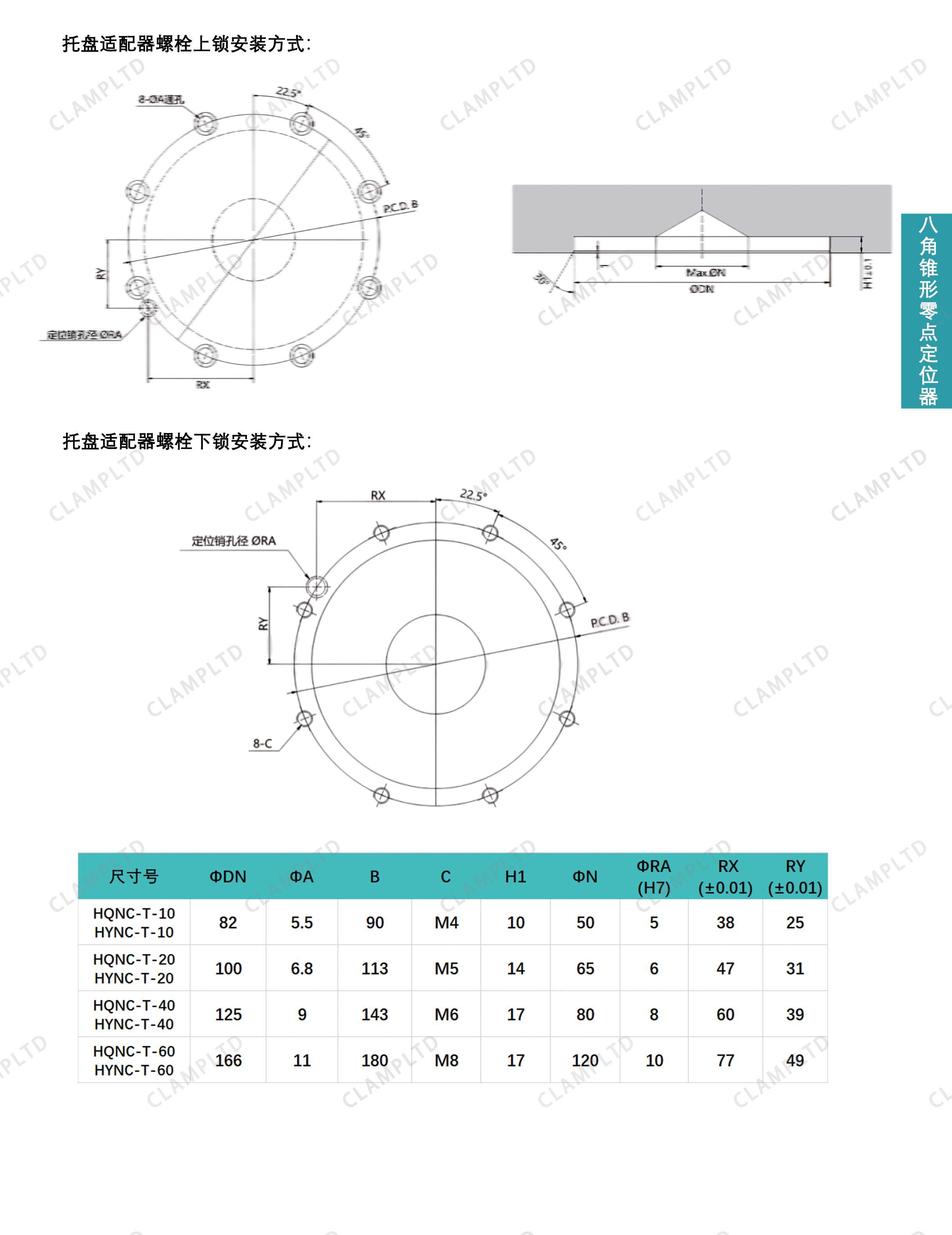 八角锥形零点定位器HQNC-10/20/40/60(气压型）,HYNC-10/20/40/60（液压型） 零点定位器 第12张