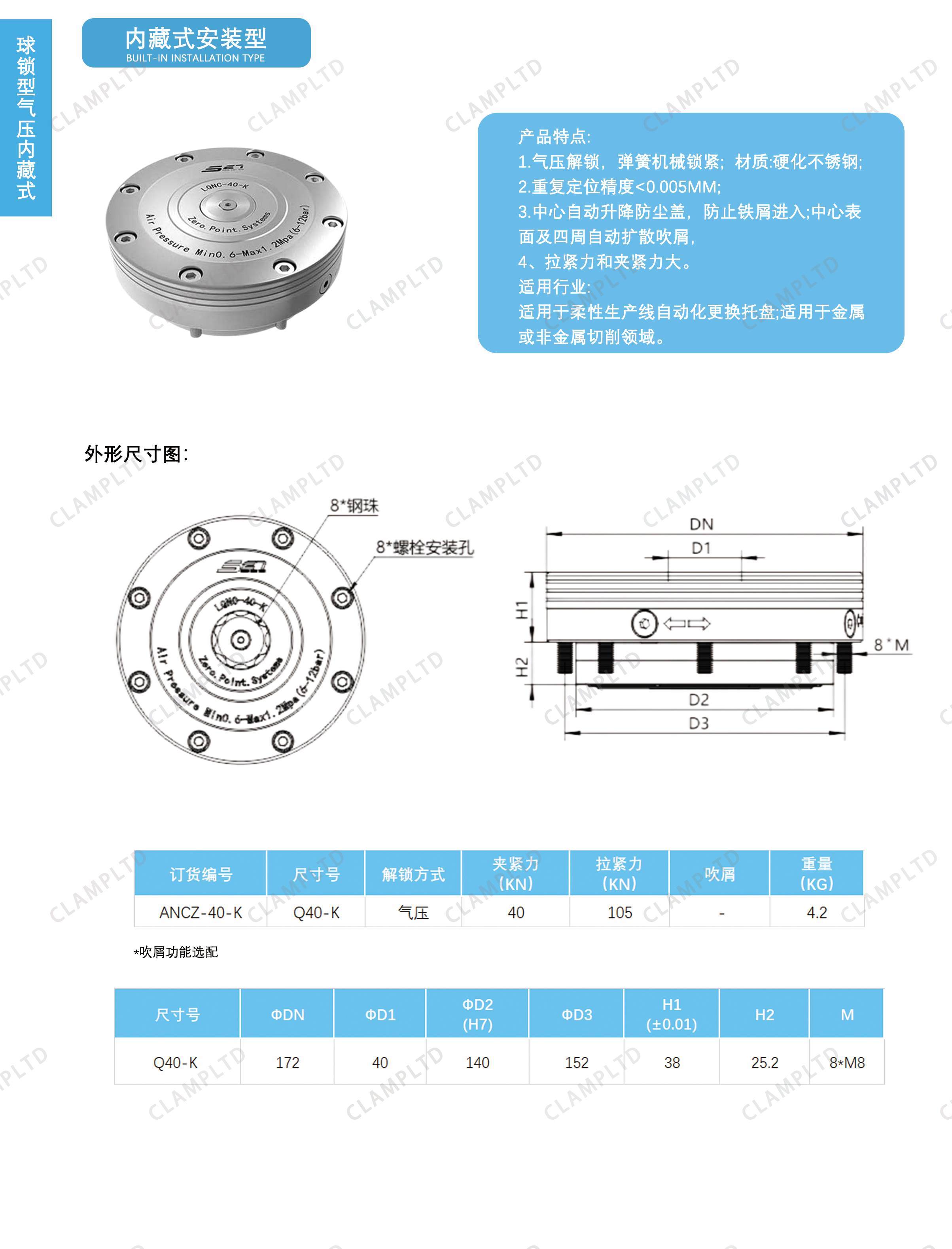 内藏式安装型零点定位器（无需零点安装孔）