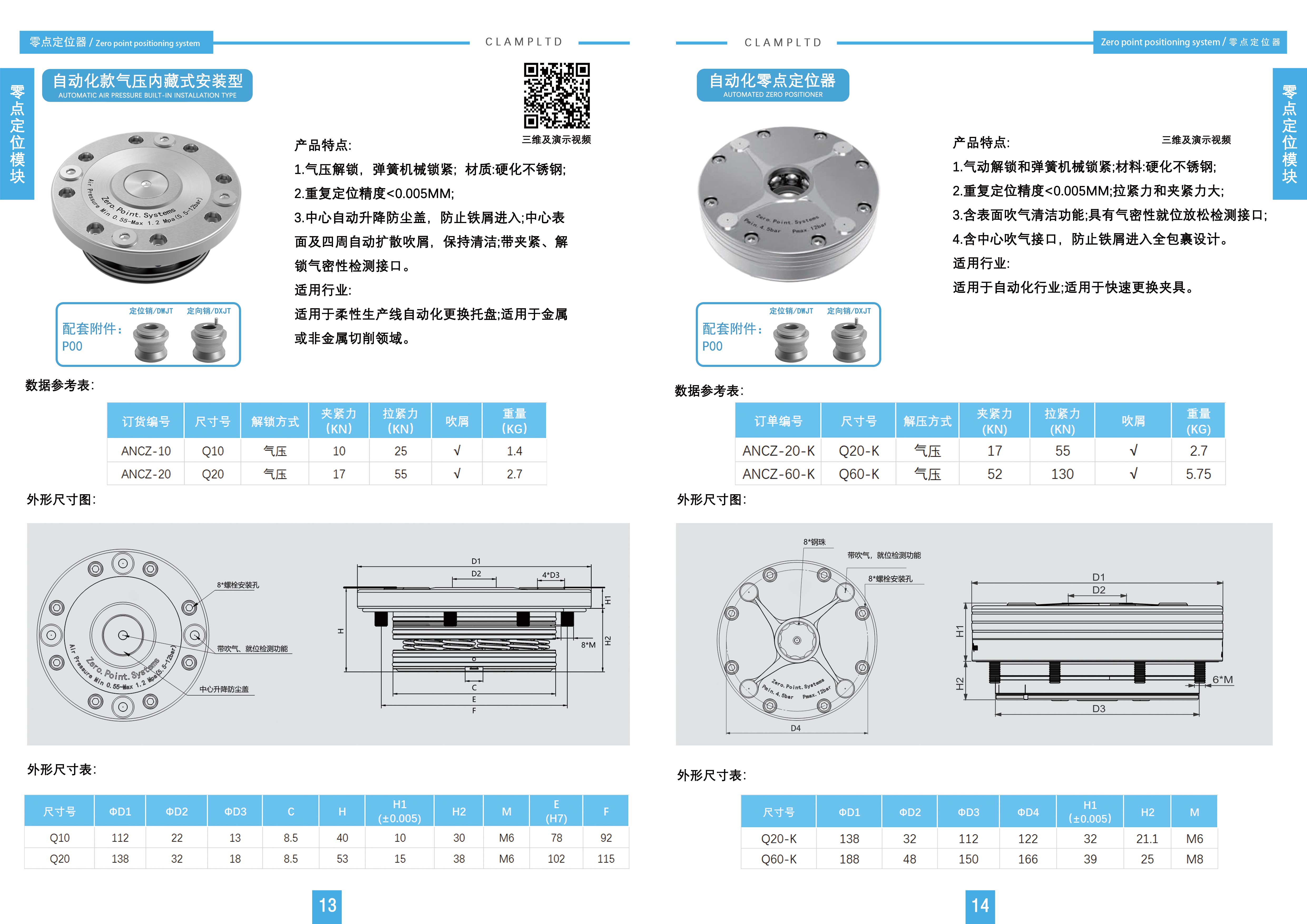 自动化款球锁型零点定位器ANCZ-10、ANCZ-20,自动化零点定位器ANCZ-20-K、ANCZ-60-K