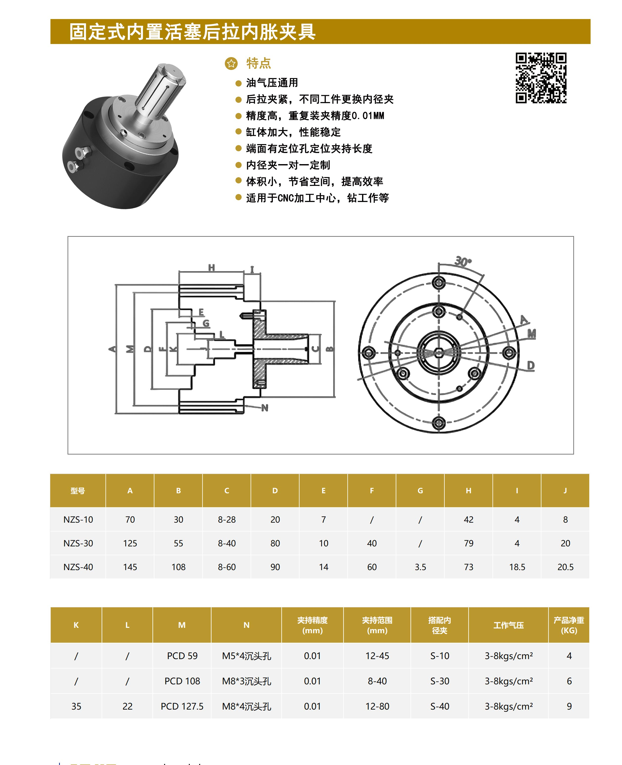 固定式内置活塞后拉内胀夹具