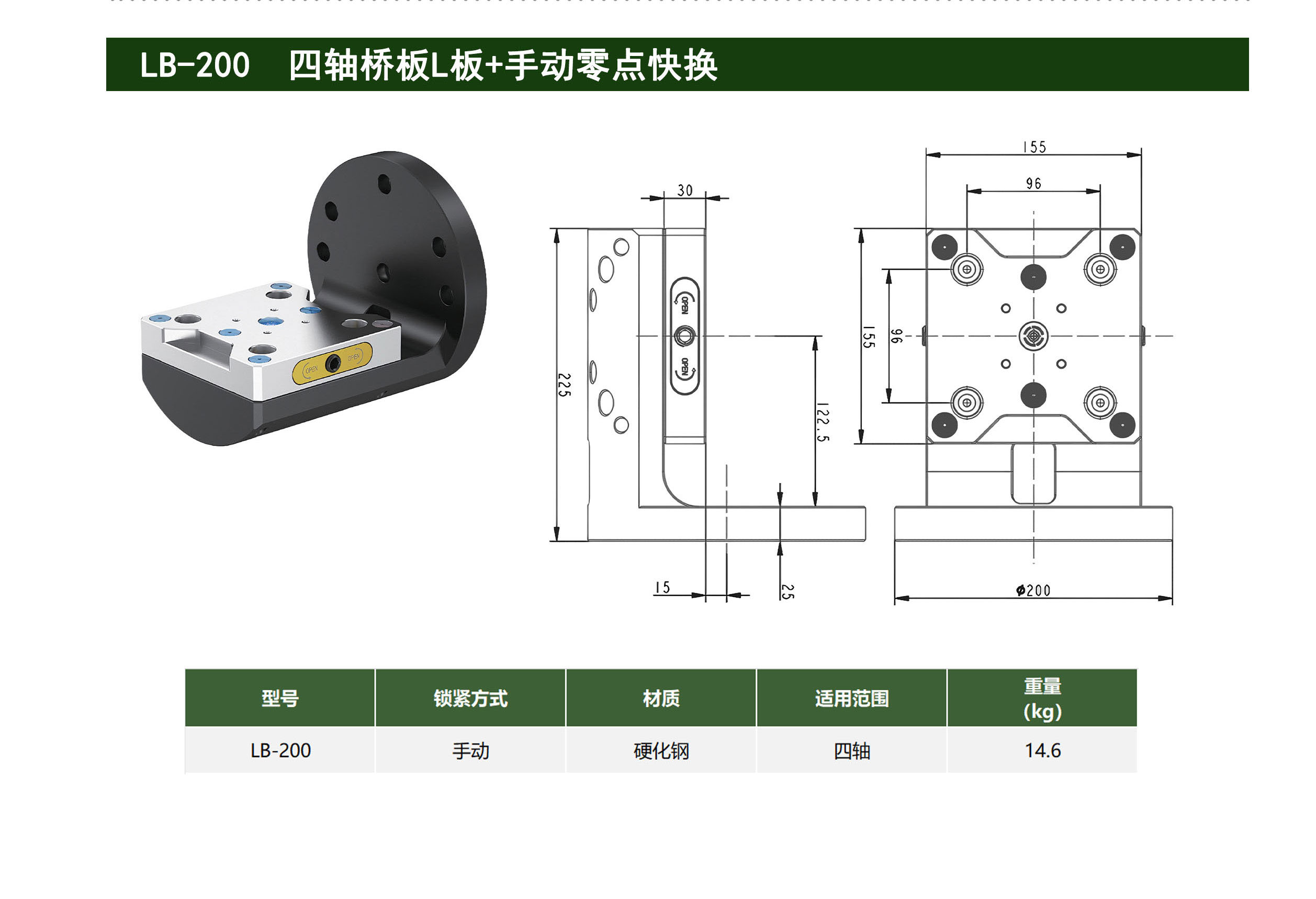 LB-200四轴桥板L板+手动零点快换