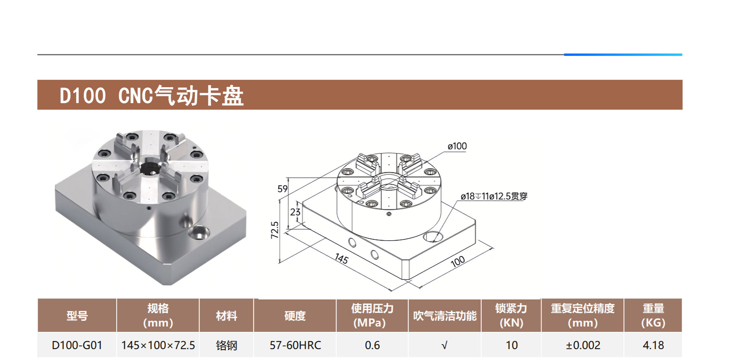 D100 CNC气动卡盘 第1张 D100 CNC气动卡盘 ER-3M气动卡盘