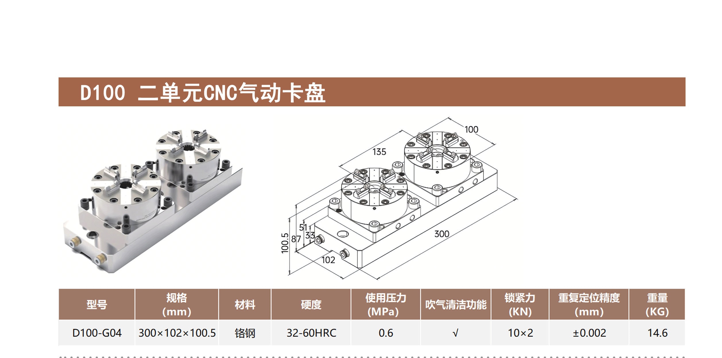 D100 二单元CNC气动卡盘 第1张 D100 二单元CNC气动卡盘 ER-3M气动卡盘