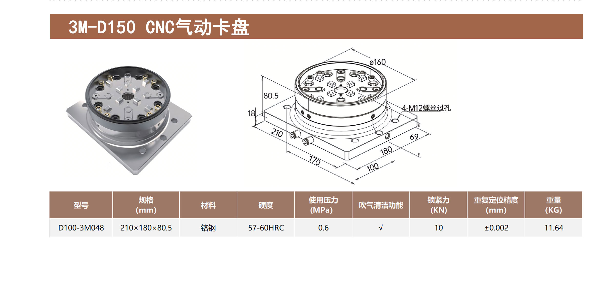 3M-D150 CNC气动卡盘