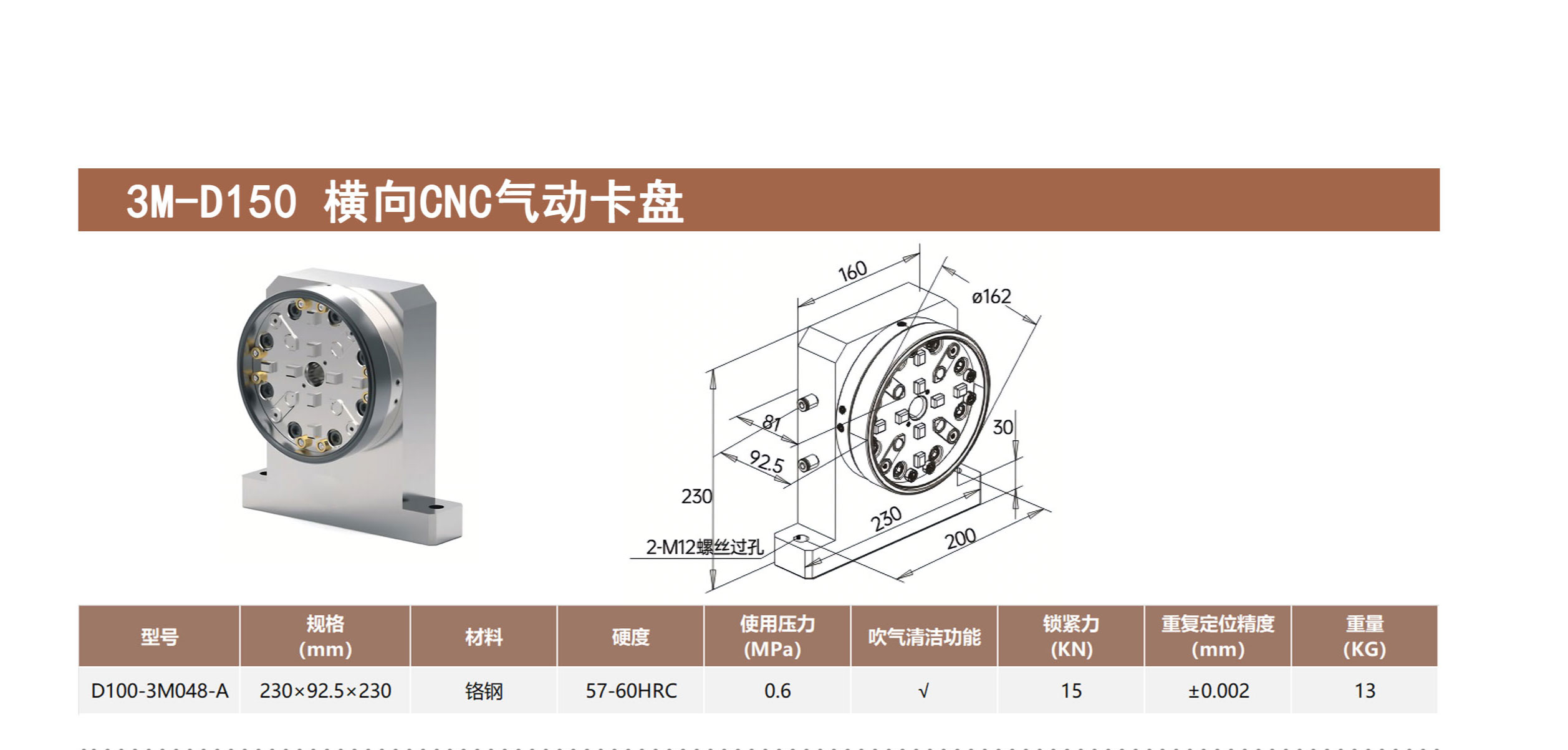 3M-D150 横向CNC气动卡盘